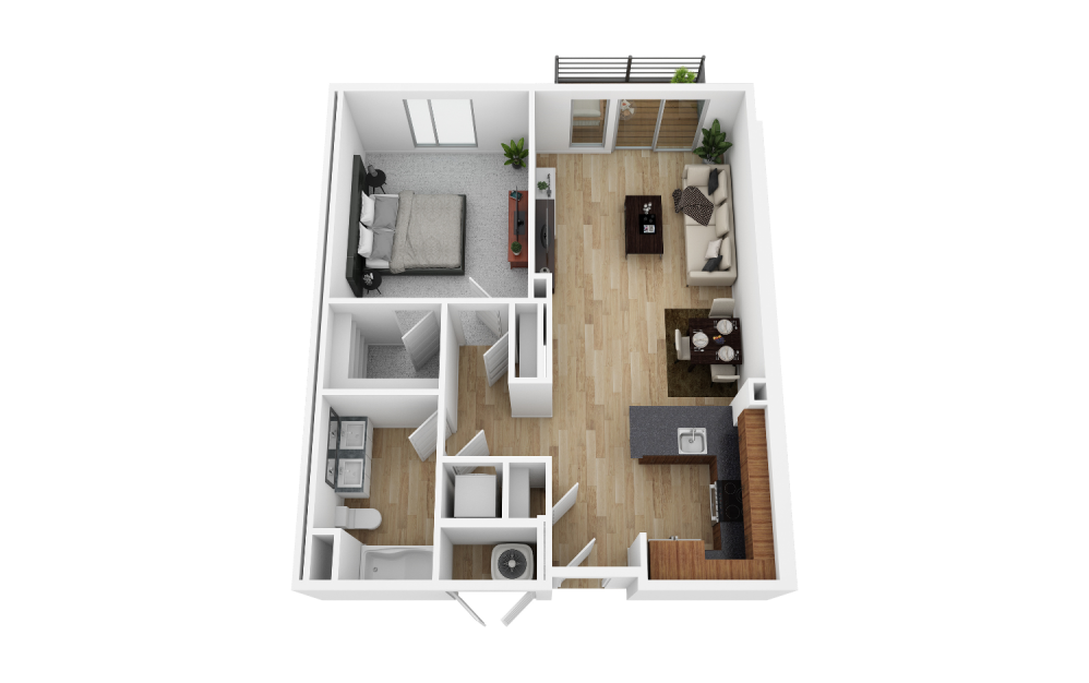 1B1B - 1 bedroom floorplan layout with 1 bathroom and 797 square feet