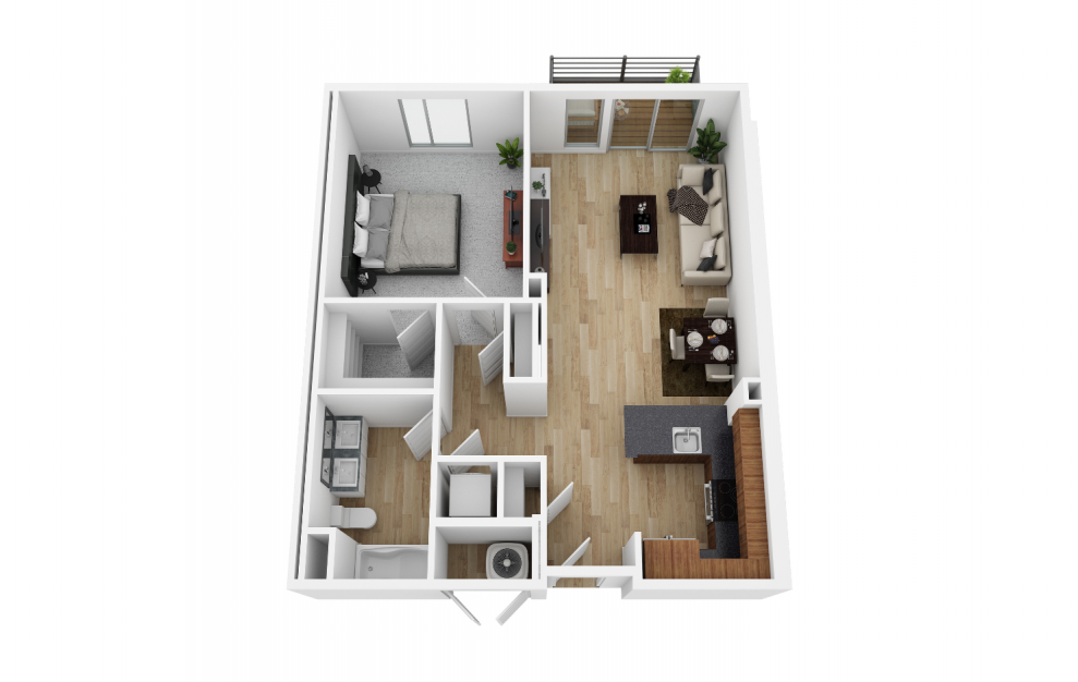 1B1B - 1 bedroom floorplan layout with 1 bath and 797 square feet.